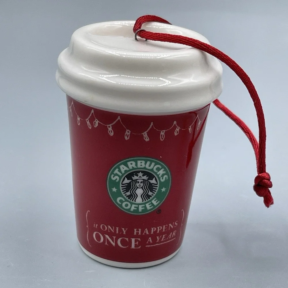 Starbucks Ornament Ceramic Cup‎ Set of 2 Christmas Festive 2005 Vintage